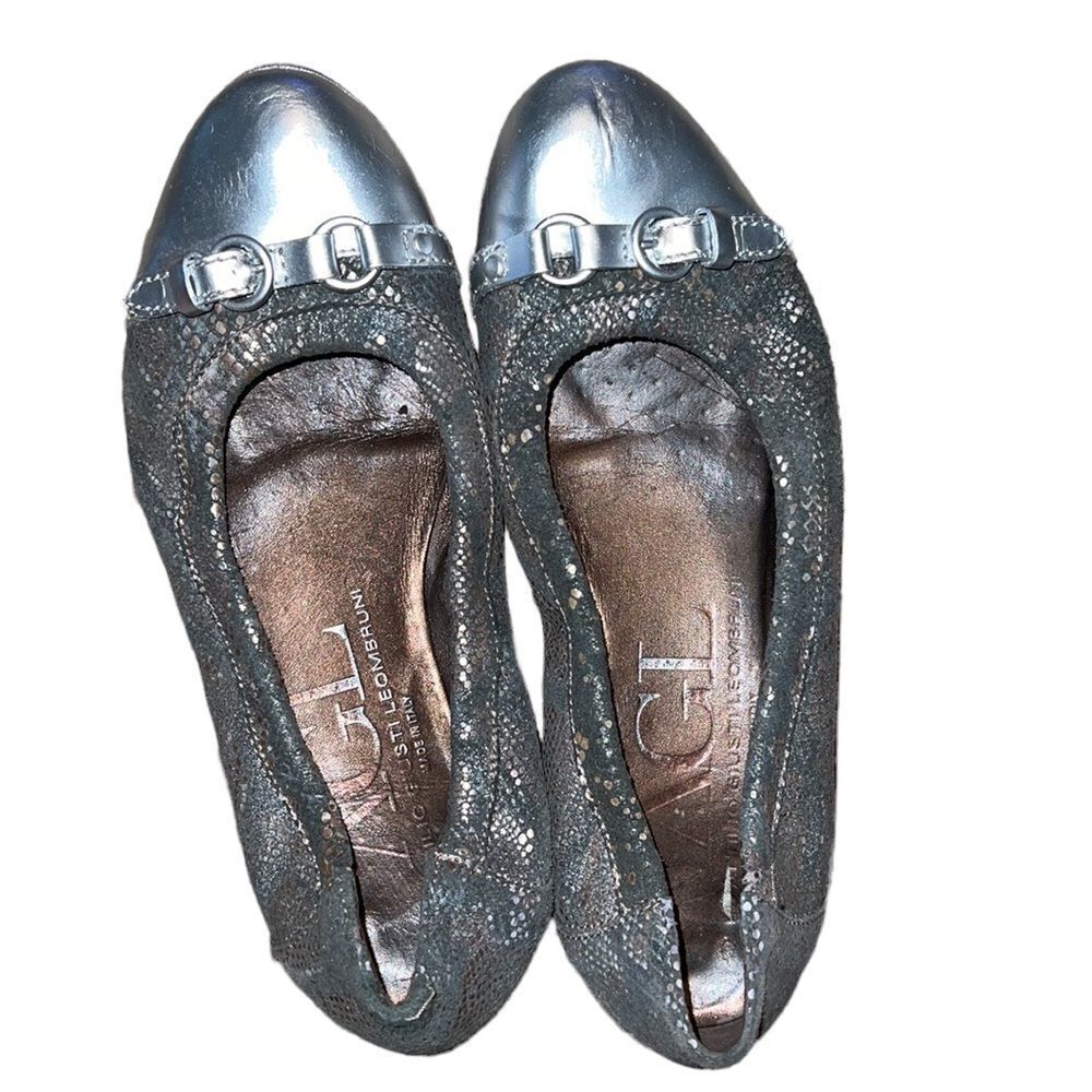 AGL Silver Leather Flat  Shoes Size 7